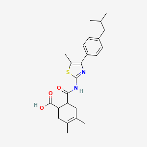 molecular formula C24H30N2O3S B4265571 6-({[4-(4-isobutylphenyl)-5-methyl-1,3-thiazol-2-yl]amino}carbonyl)-3,4-dimethyl-3-cyclohexene-1-carboxylic acid 