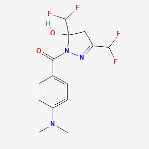 molecular formula C14H15F4N3O2 B4265608 3,5-bis(difluoromethyl)-1-[4-(dimethylamino)benzoyl]-4,5-dihydro-1H-pyrazol-5-ol 