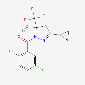 molecular formula C14H11Cl2F3N2O2 B4265630 3-cyclopropyl-1-(2,5-dichlorobenzoyl)-5-(trifluoromethyl)-4,5-dihydro-1H-pyrazol-5-ol 