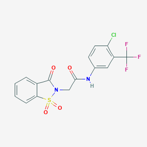 molecular formula C16H10ClF3N2O4S B426564 N-[4-chloro-3-(trifluoromethyl)phenyl]-2-(1,1,3-trioxo-1,2-benzothiazol-2-yl)acetamide CAS No. 438595-57-4