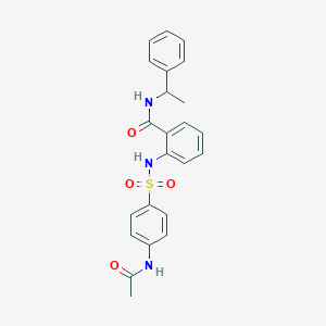 molecular formula C23H23N3O4S B426566 2-({[4-(acetylamino)phenyl]sulfonyl}amino)-N-(1-phenylethyl)benzamide 