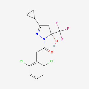 molecular formula C15H13Cl2F3N2O2 B4265702 3-cyclopropyl-1-[(2,6-dichlorophenyl)acetyl]-5-(trifluoromethyl)-4,5-dihydro-1H-pyrazol-5-ol 