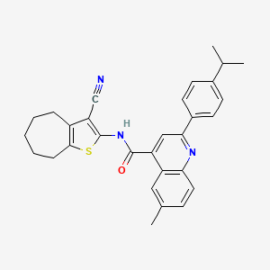 molecular formula C30H29N3OS B4265748 N-(3-cyano-5,6,7,8-tetrahydro-4H-cyclohepta[b]thien-2-yl)-2-(4-isopropylphenyl)-6-methyl-4-quinolinecarboxamide CAS No. 438219-28-4