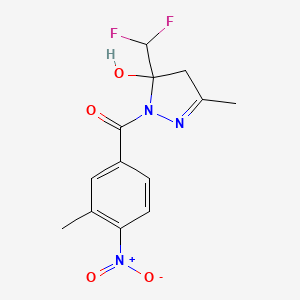 molecular formula C13H13F2N3O4 B4265761 5-(difluoromethyl)-3-methyl-1-(3-methyl-4-nitrobenzoyl)-4,5-dihydro-1H-pyrazol-5-ol 