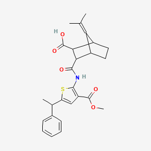 molecular formula C26H29NO5S B4265767 3-({[3-(methoxycarbonyl)-5-(1-phenylethyl)-2-thienyl]amino}carbonyl)-7-(1-methylethylidene)bicyclo[2.2.1]heptane-2-carboxylic acid 