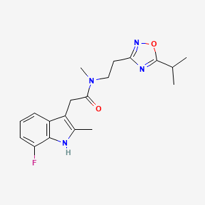 molecular formula C19H23FN4O2 B4265785 2-(7-fluoro-2-methyl-1H-indol-3-yl)-N-[2-(5-isopropyl-1,2,4-oxadiazol-3-yl)ethyl]-N-methylacetamide 