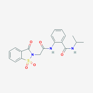 molecular formula C19H19N3O5S B426579 2-{[(1,1-dioxido-3-oxo-1,2-benzisothiazol-2(3H)-yl)acetyl]amino}-N-isopropylbenzamide CAS No. 640714-06-3