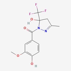 molecular formula C13H13F3N2O4 B4265827 1-(4-hydroxy-3-methoxybenzoyl)-3-methyl-5-(trifluoromethyl)-4,5-dihydro-1H-pyrazol-5-ol 