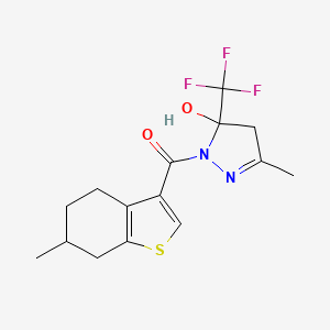 molecular formula C15H17F3N2O2S B4265830 3-methyl-1-[(6-methyl-4,5,6,7-tetrahydro-1-benzothien-3-yl)carbonyl]-5-(trifluoromethyl)-4,5-dihydro-1H-pyrazol-5-ol 