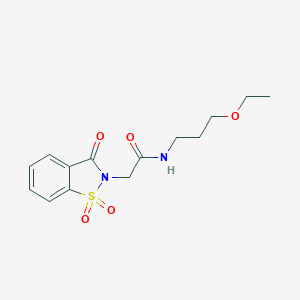 molecular formula C14H18N2O5S B426586 2-(1,1-dioxido-3-oxo-1,2-benzisothiazol-2(3H)-yl)-N-(3-ethoxypropyl)acetamide CAS No. 578755-40-5