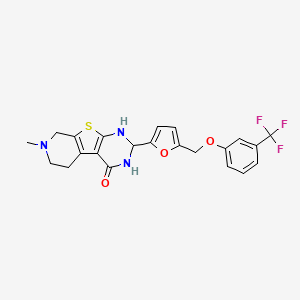 molecular formula C22H20F3N3O3S B4265866 7-methyl-2-(5-{[3-(trifluoromethyl)phenoxy]methyl}-2-furyl)-2,3,5,6,7,8-hexahydropyrido[4',3':4,5]thieno[2,3-d]pyrimidin-4(1H)-one 