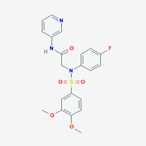 molecular formula C21H20FN3O5S B426587 2-{[(3,4-dimethoxyphenyl)sulfonyl]-4-fluoroanilino}-N-(3-pyridinyl)acetamide 
