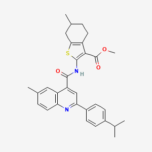 molecular formula C31H32N2O3S B4265885 methyl 2-({[2-(4-isopropylphenyl)-6-methyl-4-quinolinyl]carbonyl}amino)-6-methyl-4,5,6,7-tetrahydro-1-benzothiophene-3-carboxylate 