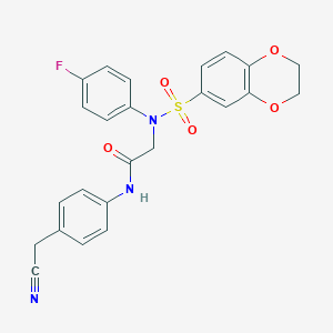 molecular formula C24H20FN3O5S B426593 N-[4-(cyanomethyl)phenyl]-2-[(2,3-dihydro-1,4-benzodioxin-6-ylsulfonyl)-4-fluoroanilino]acetamide 