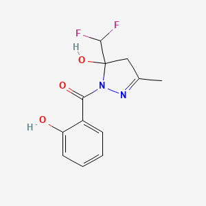 molecular formula C12H12F2N2O3 B4265974 5-(difluoromethyl)-1-(2-hydroxybenzoyl)-3-methyl-4,5-dihydro-1H-pyrazol-5-ol 
