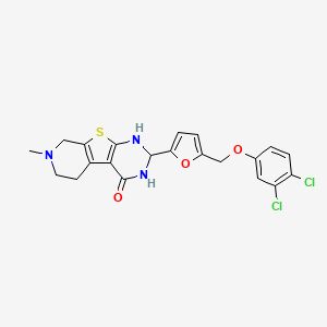 molecular formula C21H19Cl2N3O3S B4266020 2-{5-[(3,4-dichlorophenoxy)methyl]-2-furyl}-7-methyl-2,3,5,6,7,8-hexahydropyrido[4',3':4,5]thieno[2,3-d]pyrimidin-4(1H)-one 