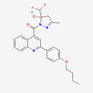 molecular formula C25H25F2N3O3 B4266030 1-{[2-(4-butoxyphenyl)-4-quinolinyl]carbonyl}-5-(difluoromethyl)-3-methyl-4,5-dihydro-1H-pyrazol-5-ol 
