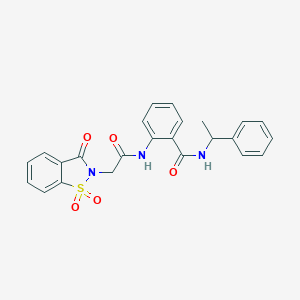 molecular formula C24H21N3O5S B426609 2-{[(1,1-dioxido-3-oxo-1,2-benzisothiazol-2(3H)-yl)acetyl]amino}-N-(1-phenylethyl)benzamide 