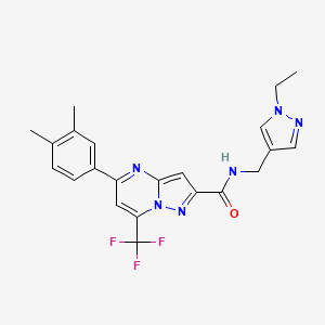 molecular formula C22H21F3N6O B4266120 5-(3,4-dimethylphenyl)-N-[(1-ethyl-1H-pyrazol-4-yl)methyl]-7-(trifluoromethyl)pyrazolo[1,5-a]pyrimidine-2-carboxamide 