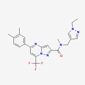 molecular formula C23H23F3N6O B4266151 5-(3,4-dimethylphenyl)-N-[(1-ethyl-1H-pyrazol-4-yl)methyl]-N-methyl-7-(trifluoromethyl)pyrazolo[1,5-a]pyrimidine-2-carboxamide 