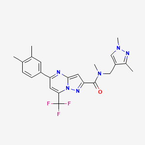 molecular formula C23H23F3N6O B4266153 5-(3,4-dimethylphenyl)-N-[(1,3-dimethyl-1H-pyrazol-4-yl)methyl]-N-methyl-7-(trifluoromethyl)pyrazolo[1,5-a]pyrimidine-2-carboxamide 