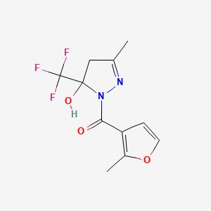 molecular formula C11H11F3N2O3 B4266184 3-methyl-1-(2-methyl-3-furoyl)-5-(trifluoromethyl)-4,5-dihydro-1H-pyrazol-5-ol 