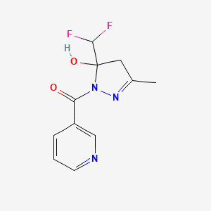 molecular formula C11H11F2N3O2 B4266191 5-(difluoromethyl)-3-methyl-1-(3-pyridinylcarbonyl)-4,5-dihydro-1H-pyrazol-5-ol 