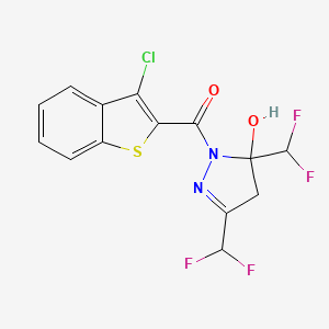molecular formula C14H9ClF4N2O2S B4266198 1-[(3-chloro-1-benzothien-2-yl)carbonyl]-3,5-bis(difluoromethyl)-4,5-dihydro-1H-pyrazol-5-ol 