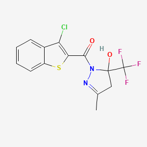 molecular formula C14H10ClF3N2O2S B4266207 1-[(3-chloro-1-benzothien-2-yl)carbonyl]-3-methyl-5-(trifluoromethyl)-4,5-dihydro-1H-pyrazol-5-ol 
