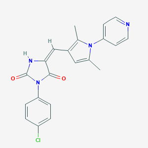 molecular formula C21H17ClN4O2 B426626 (5E)-3-(4-chlorophenyl)-5-{[2,5-dimethyl-1-(pyridin-4-yl)-1H-pyrrol-3-yl]methylidene}imidazolidine-2,4-dione 