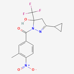 molecular formula C15H14F3N3O4 B4266275 3-cyclopropyl-1-(3-methyl-4-nitrobenzoyl)-5-(trifluoromethyl)-4,5-dihydro-1H-pyrazol-5-ol 