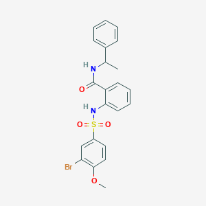 molecular formula C22H21BrN2O4S B426629 2-{[(3-bromo-4-methoxyphenyl)sulfonyl]amino}-N-(1-phenylethyl)benzamide 