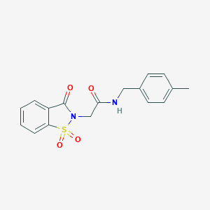 molecular formula C17H16N2O4S B426630 2-(1,1-dioxido-3-oxo-1,2-benzisothiazol-2(3H)-yl)-N-(4-methylbenzyl)acetamide CAS No. 641606-65-7