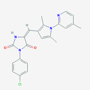 (5E)-3-(4-chlorophenyl)-5-{[2,5-dimethyl-1-(4-methylpyridin-2-yl)-1H-pyrrol-3-yl]methylidene}imidazolidine-2,4-dione