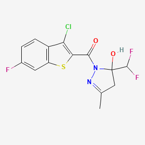 molecular formula C14H10ClF3N2O2S B4266346 1-[(3-chloro-6-fluoro-1-benzothien-2-yl)carbonyl]-5-(difluoromethyl)-3-methyl-4,5-dihydro-1H-pyrazol-5-ol 