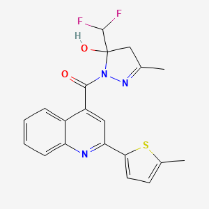 molecular formula C20H17F2N3O2S B4266347 5-(difluoromethyl)-3-methyl-1-{[2-(5-methyl-2-thienyl)-4-quinolinyl]carbonyl}-4,5-dihydro-1H-pyrazol-5-ol 