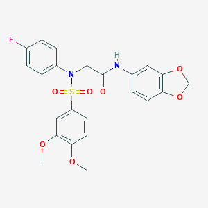 molecular formula C23H21FN2O7S B426635 N-(1,3-benzodioxol-5-yl)-2-{[(3,4-dimethoxyphenyl)sulfonyl]-4-fluoroanilino}acetamide 