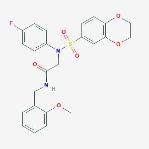 2-[(2,3-dihydro-1,4-benzodioxin-6-ylsulfonyl)-4-fluoroanilino]-N-(2-methoxybenzyl)acetamide