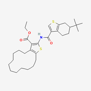 molecular formula C31H45NO3S2 B4266438 ethyl 2-{[(6-tert-butyl-4,5,6,7-tetrahydro-1-benzothien-3-yl)carbonyl]amino}-5,6,7,8,9,10,11,12,13,14-decahydro-4H-cyclotrideca[b]thiophene-3-carboxylate CAS No. 438227-15-7