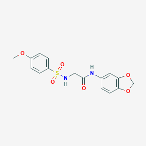 molecular formula C16H16N2O6S B426653 N-(1,3-benzodioxol-5-yl)-2-{[(4-methoxyphenyl)sulfonyl]amino}acetamide 
