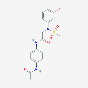 molecular formula C17H18FN3O4S B426654 N-[4-(acetylamino)phenyl]-2-[3-fluoro(methylsulfonyl)anilino]acetamide 