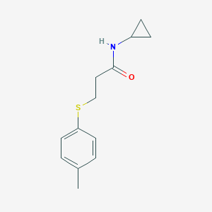 molecular formula C13H17NOS B426657 N-cyclopropyl-3-[(4-methylphenyl)sulfanyl]propanamide 