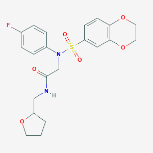 2-[N-(2,3-dihydro-1,4-benzodioxin-6-ylsulfonyl)-4-fluoroanilino]-N-(oxolan-2-ylmethyl)acetamide