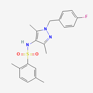 molecular formula C20H22FN3O2S B4266646 N-[1-(4-fluorobenzyl)-3,5-dimethyl-1H-pyrazol-4-yl]-2,5-dimethylbenzenesulfonamide 