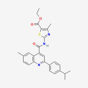 molecular formula C27H27N3O3S B4266698 ethyl 2-({[2-(4-isopropylphenyl)-6-methyl-4-quinolinyl]carbonyl}amino)-4-methyl-1,3-thiazole-5-carboxylate 