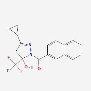 molecular formula C18H15F3N2O2 B4266712 3-cyclopropyl-1-(2-naphthoyl)-5-(trifluoromethyl)-4,5-dihydro-1H-pyrazol-5-ol 