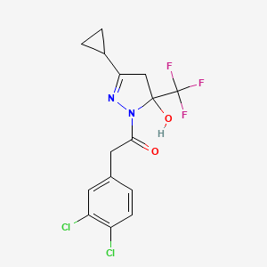 molecular formula C15H13Cl2F3N2O2 B4266719 3-cyclopropyl-1-[(3,4-dichlorophenyl)acetyl]-5-(trifluoromethyl)-4,5-dihydro-1H-pyrazol-5-ol 