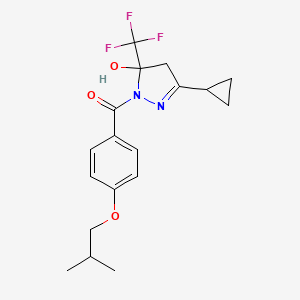 molecular formula C18H21F3N2O3 B4266739 3-cyclopropyl-1-(4-isobutoxybenzoyl)-5-(trifluoromethyl)-4,5-dihydro-1H-pyrazol-5-ol 