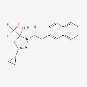 molecular formula C19H17F3N2O2 B4266741 3-cyclopropyl-1-(2-naphthylacetyl)-5-(trifluoromethyl)-4,5-dihydro-1H-pyrazol-5-ol 