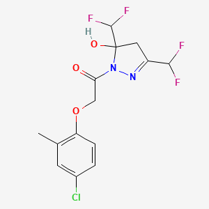 molecular formula C14H13ClF4N2O3 B4266757 1-[(4-chloro-2-methylphenoxy)acetyl]-3,5-bis(difluoromethyl)-4,5-dihydro-1H-pyrazol-5-ol 